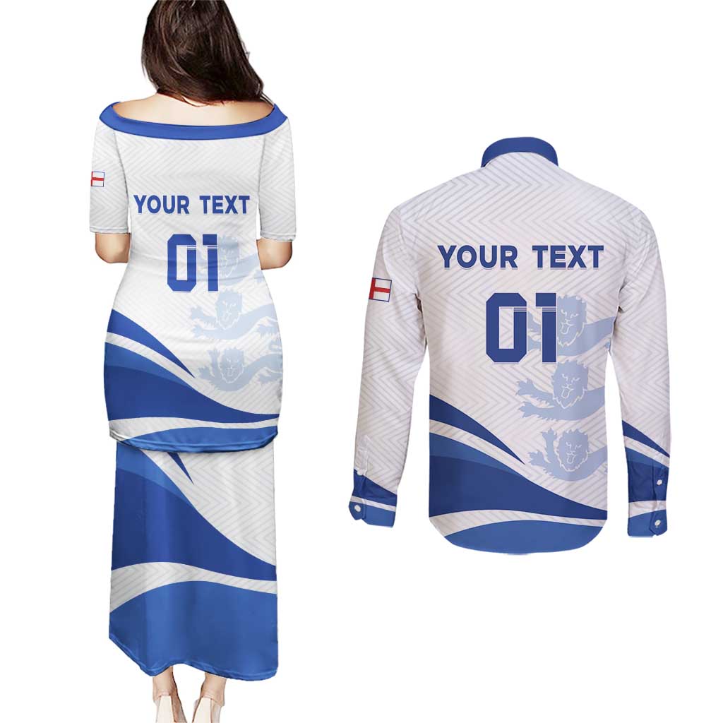 England 2024 Football Couples Matching Puletasi and Long Sleeve Button Shirt Three Lions Go Champions - Wonder Print Shop