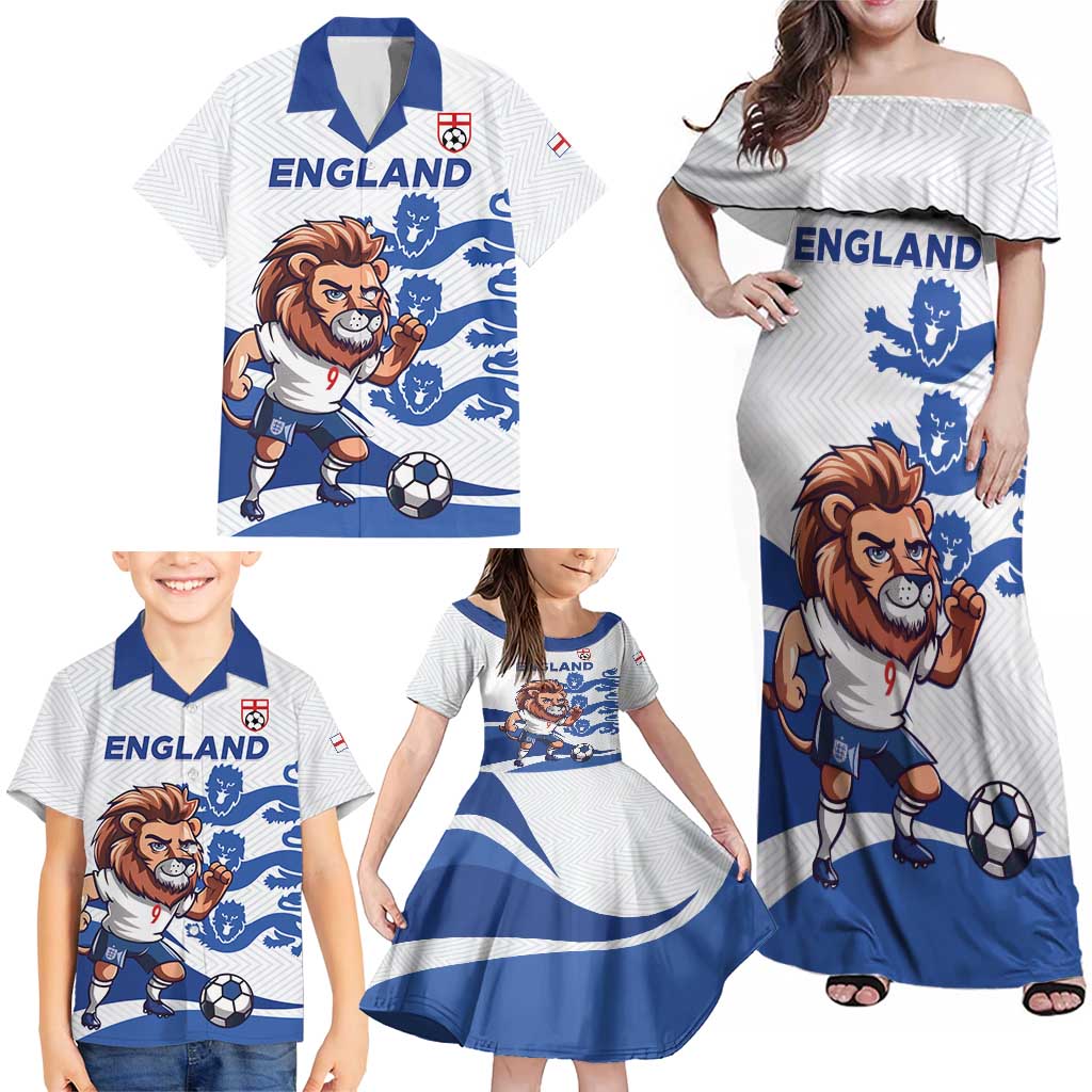 England 2024 Football Family Matching Off Shoulder Maxi Dress and Hawaiian Shirt Three Lions Go Champions - Wonder Print Shop