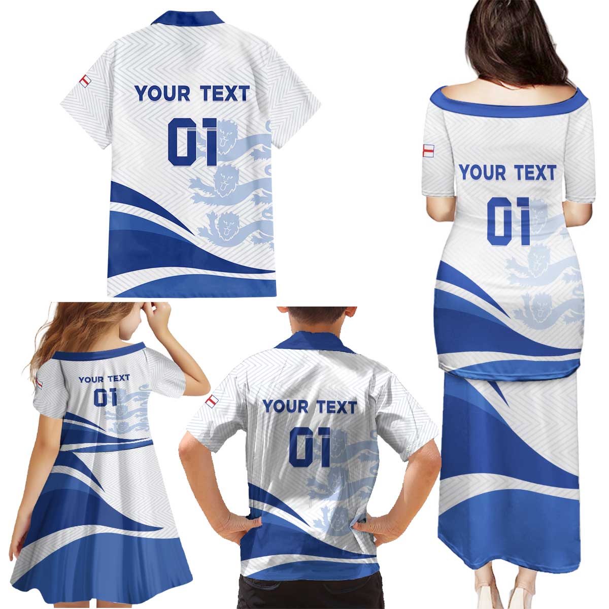 England 2024 Football Family Matching Puletasi and Hawaiian Shirt Three Lions Go Champions - Wonder Print Shop