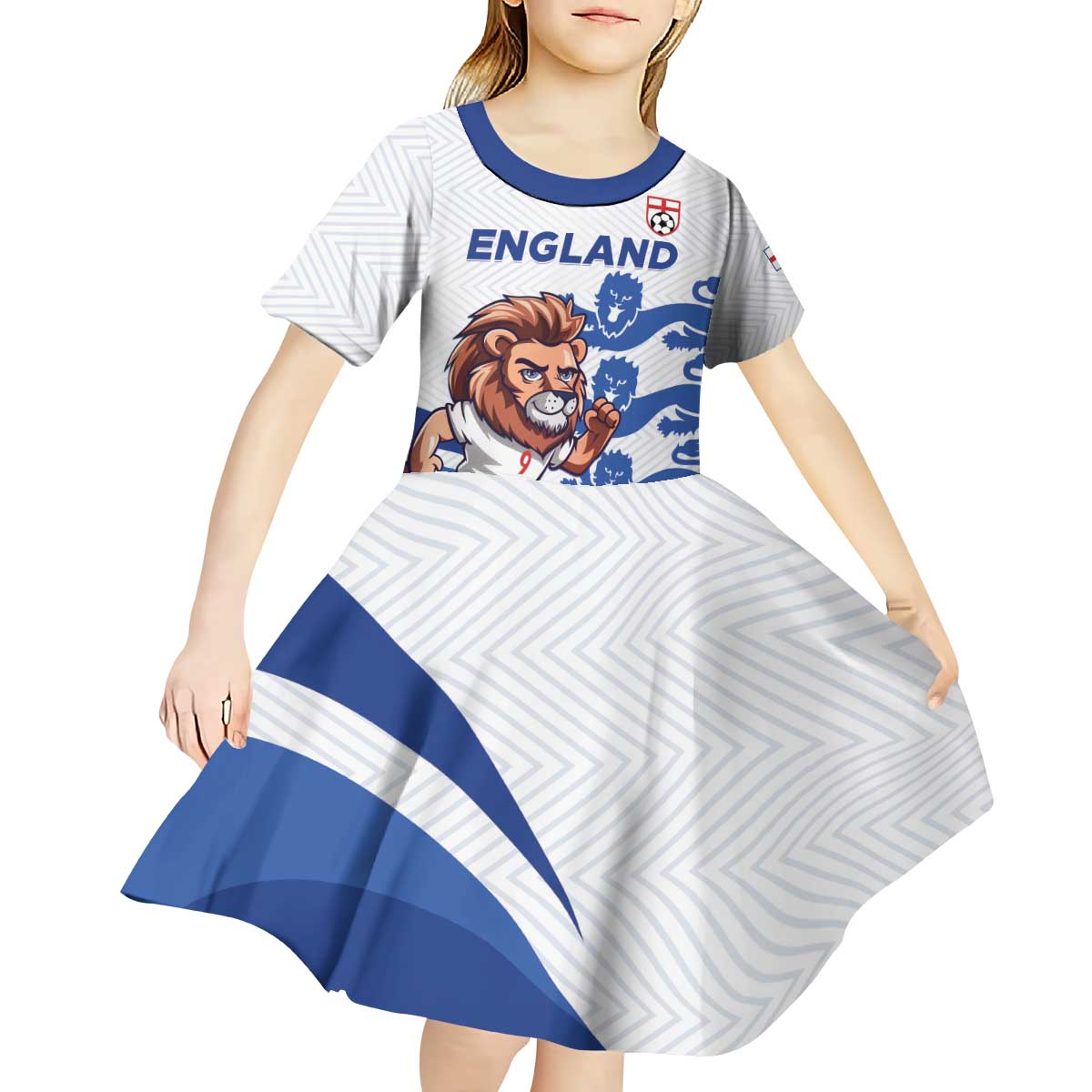 England 2024 Football Kid Short Sleeve Dress Three Lions Go Champions - Wonder Print Shop