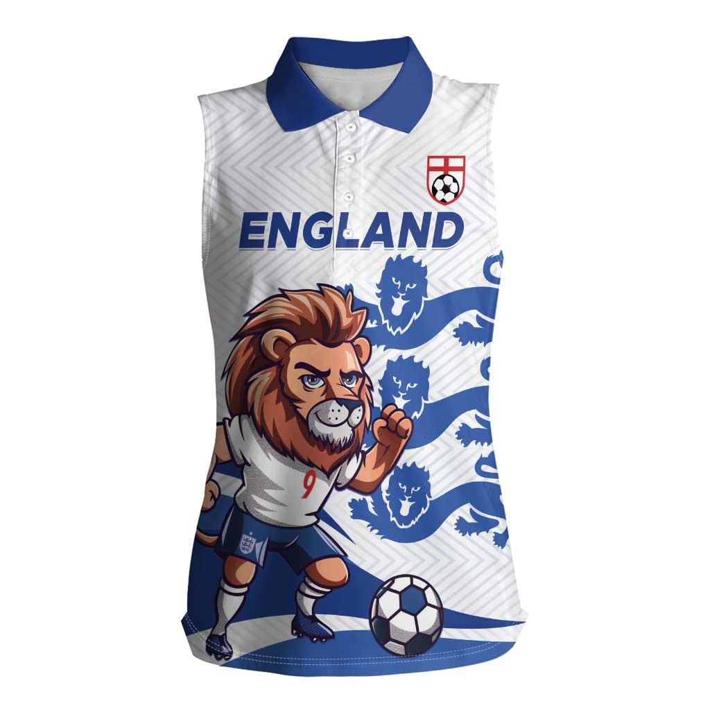 England 2024 Football Women Sleeveless Polo Shirt Three Lions Go Champions - Wonder Print Shop