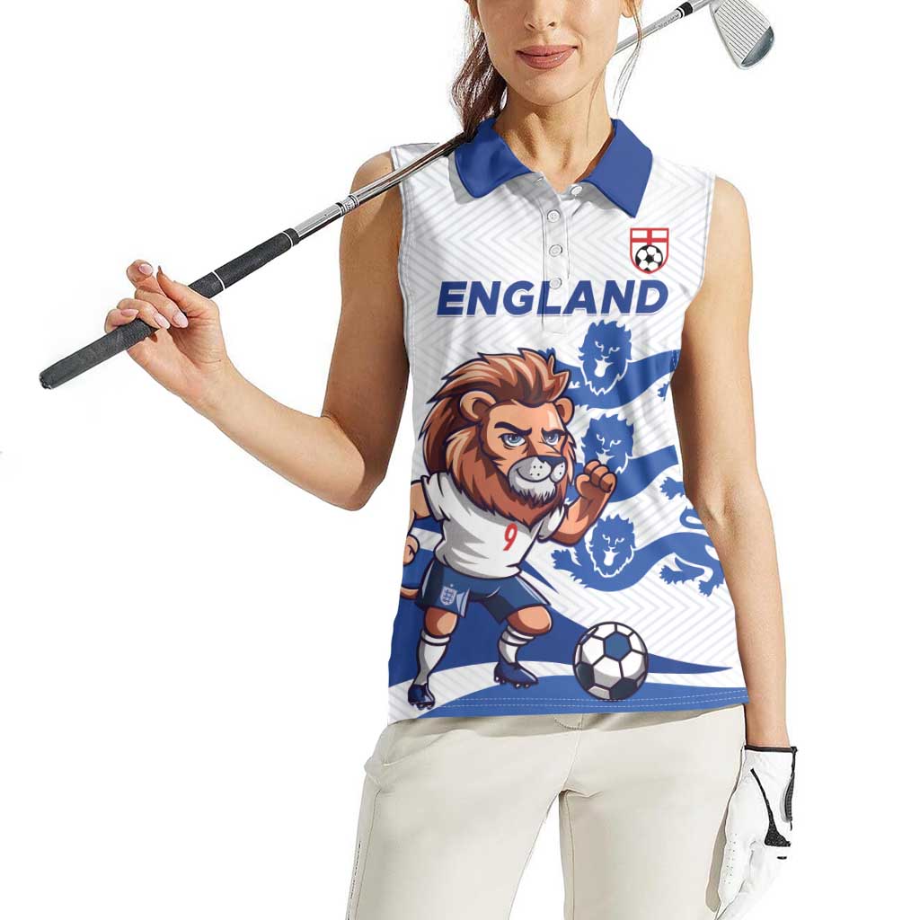 England 2024 Football Women Sleeveless Polo Shirt Three Lions Go Champions - Wonder Print Shop