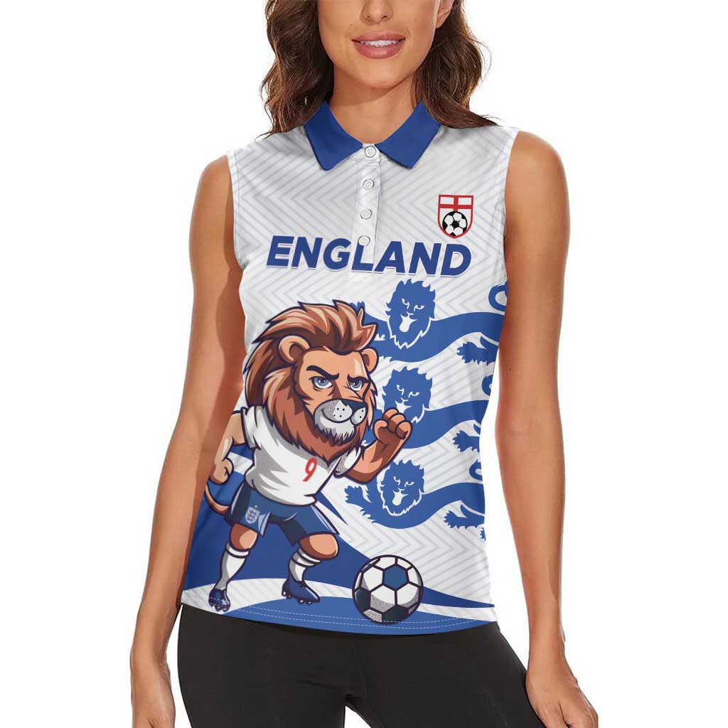 England 2024 Football Women Sleeveless Polo Shirt Three Lions Go Champions - Wonder Print Shop