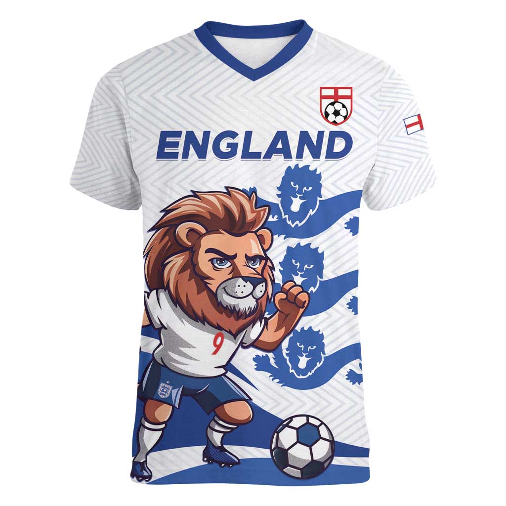 England 2024 Football Women V-Neck T-Shirt Three Lions Go Champions - Wonder Print Shop