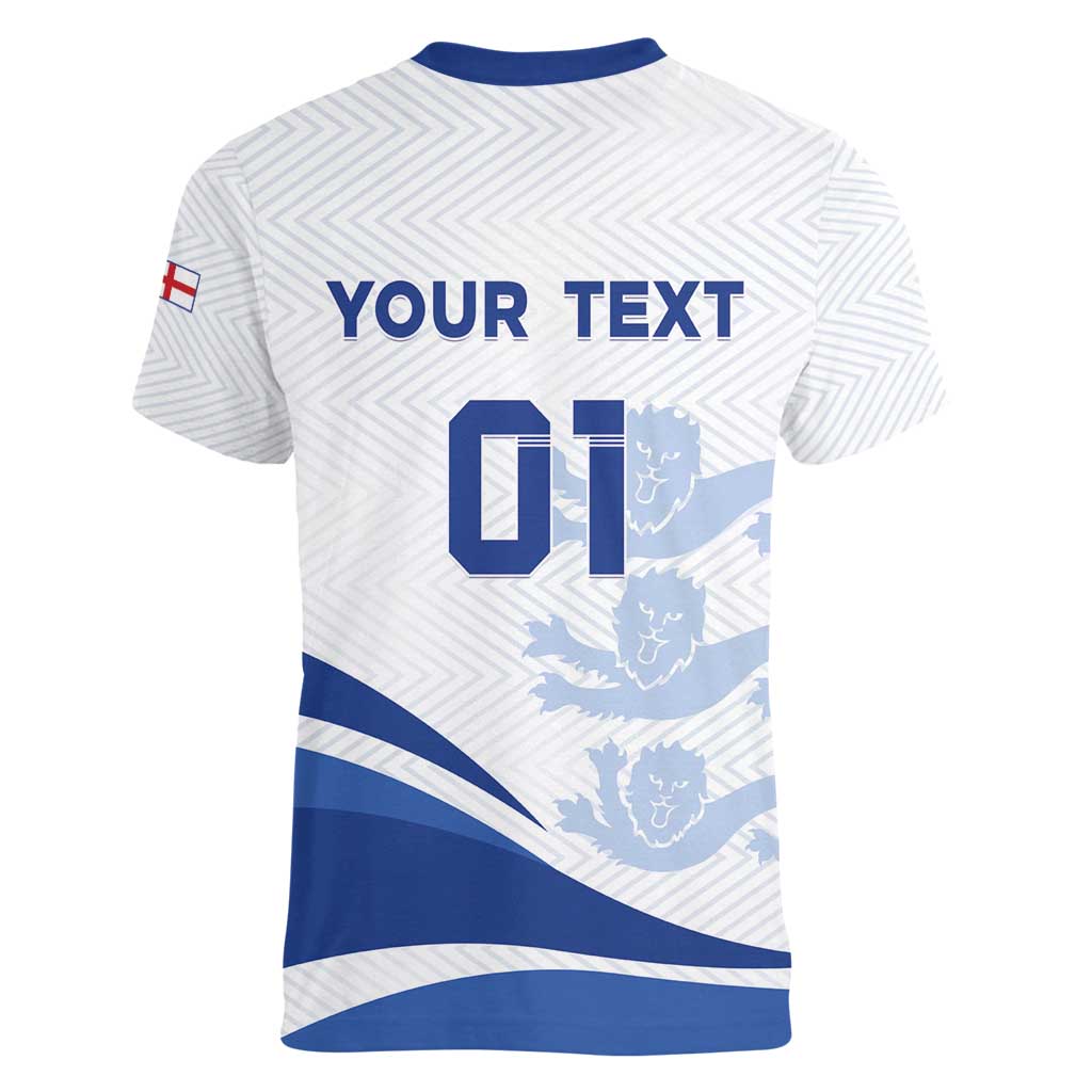 England 2024 Football Women V-Neck T-Shirt Three Lions Go Champions - Wonder Print Shop