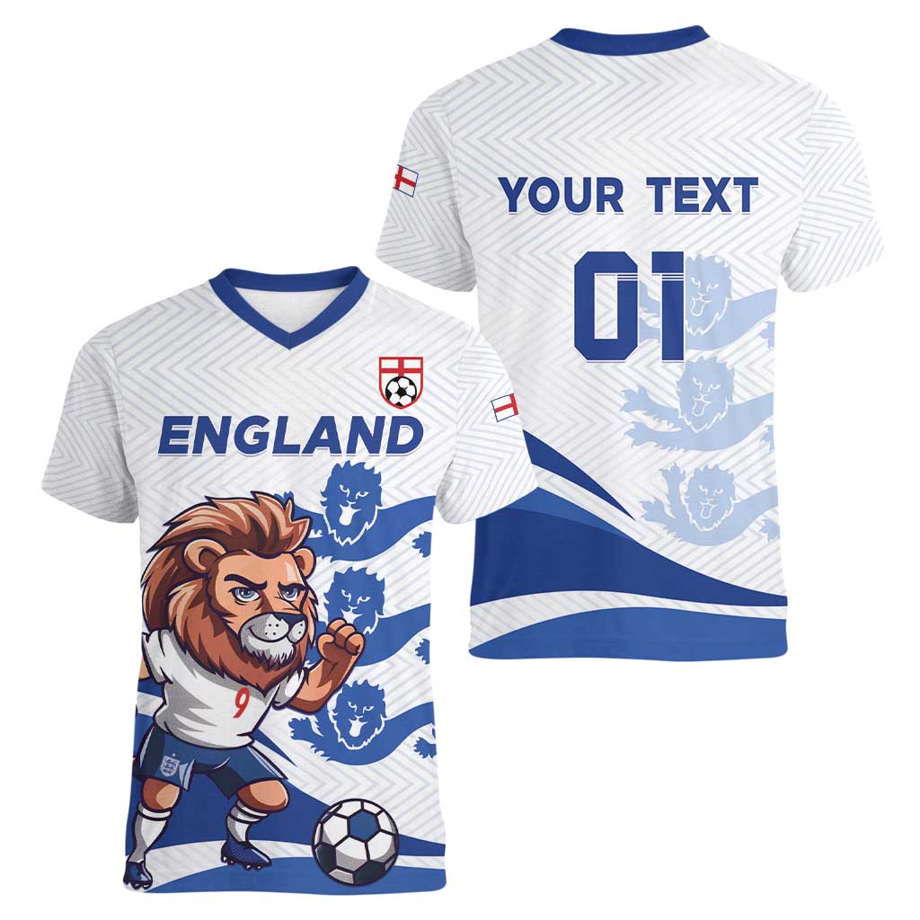 England 2024 Football Women V-Neck T-Shirt Three Lions Go Champions - Wonder Print Shop