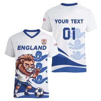 England 2024 Football Women V-Neck T-Shirt Three Lions Go Champions - Wonder Print Shop
