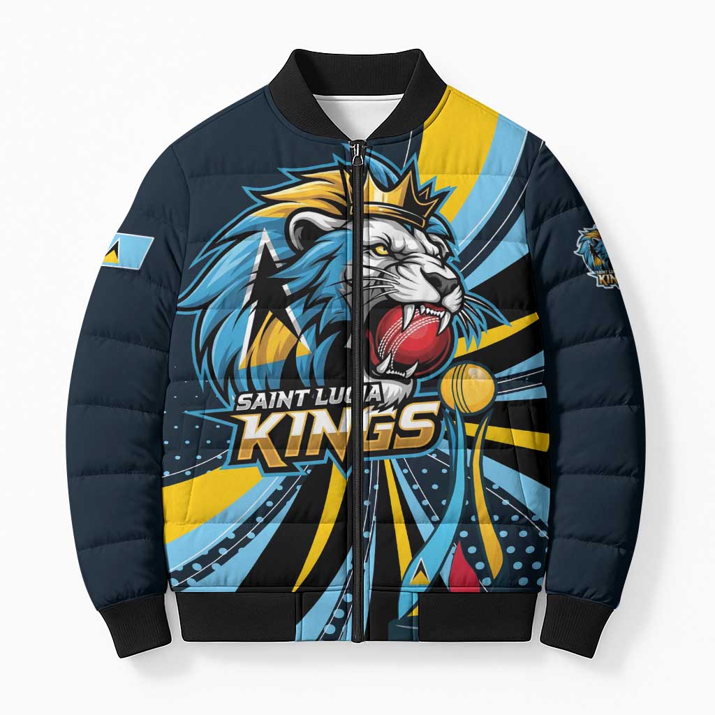 Custom Saint Lucia Cricket Bomber Puffer Jacket Go Champion St Lucia Lion Kings - Wonder Print Shop