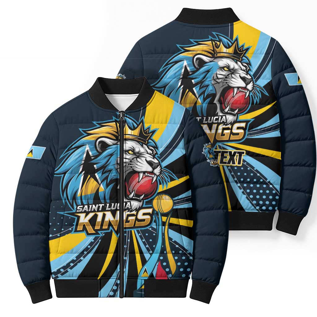 Custom Saint Lucia Cricket Bomber Puffer Jacket Go Champion St Lucia Lion Kings - Wonder Print Shop