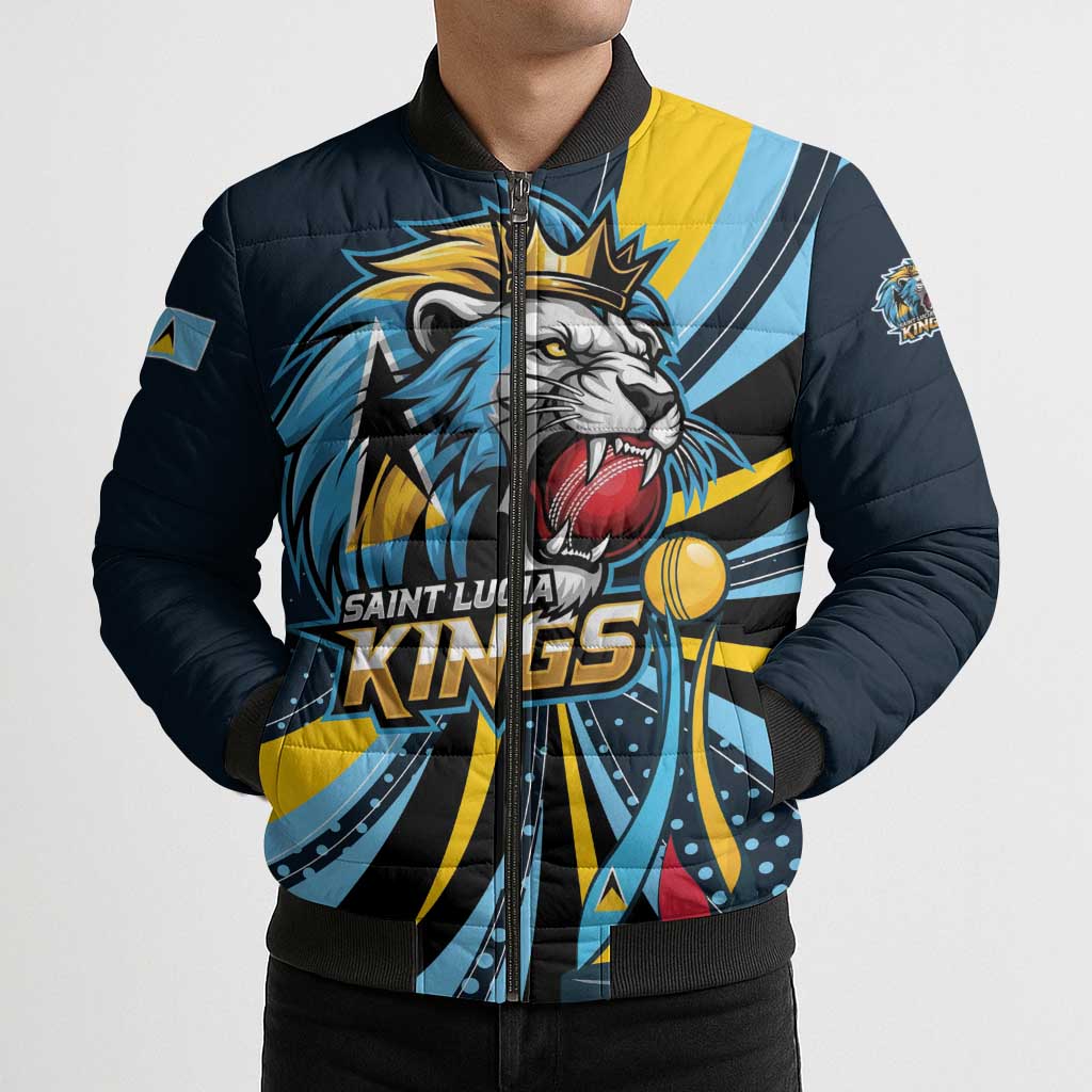 Custom Saint Lucia Cricket Bomber Puffer Jacket Go Champion St Lucia Lion Kings - Wonder Print Shop