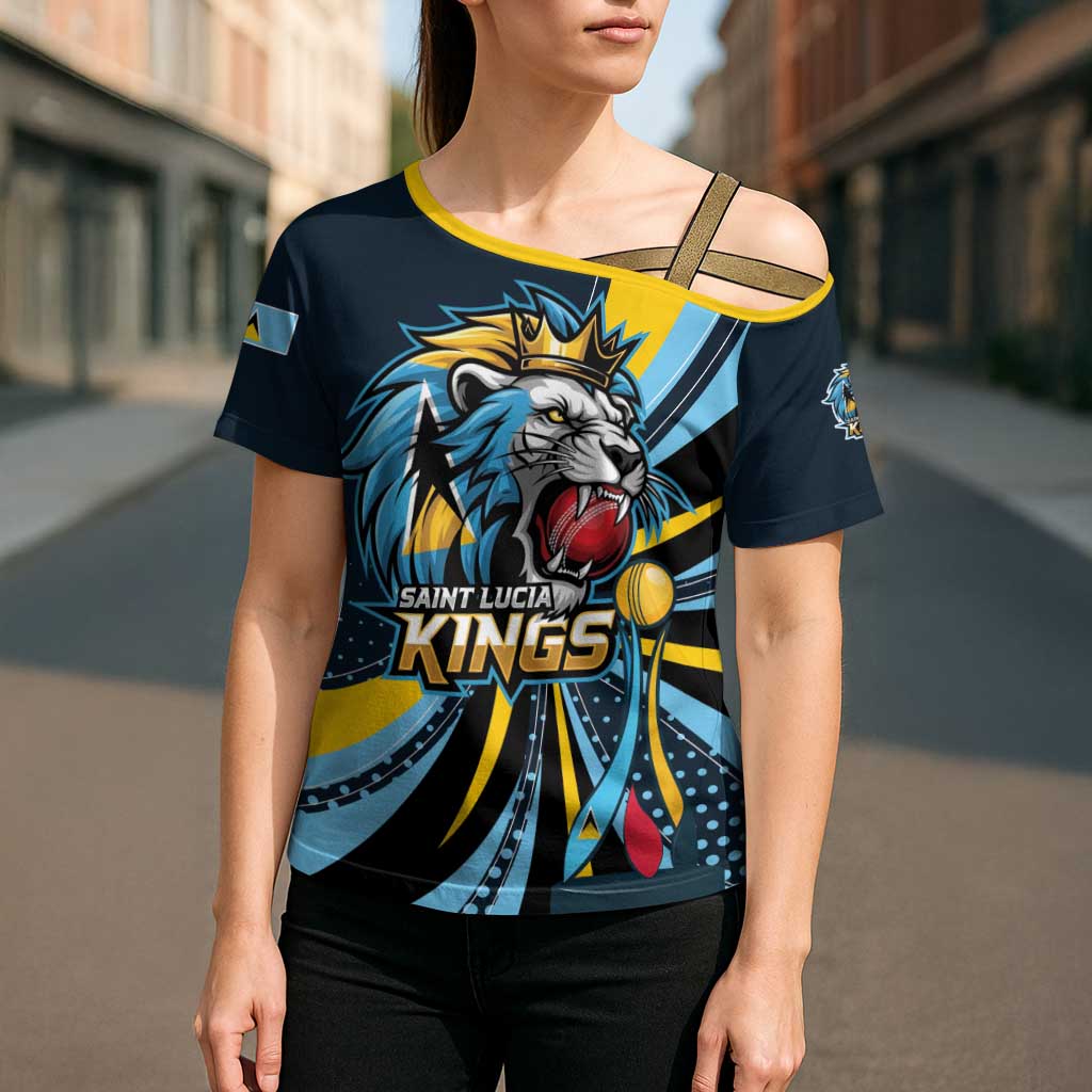 Custom Saint Lucia Cricket Cross Shoulder Shirt Go Champion St Lucia Lion Kings - Wonder Print Shop