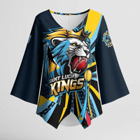 Custom Saint Lucia Cricket Kimono Sleeve Blouse Go Champion St Lucia Lion Kings - Wonder Print Shop