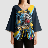 Custom Saint Lucia Cricket Kimono Sleeve Blouse Go Champion St Lucia Lion Kings - Wonder Print Shop