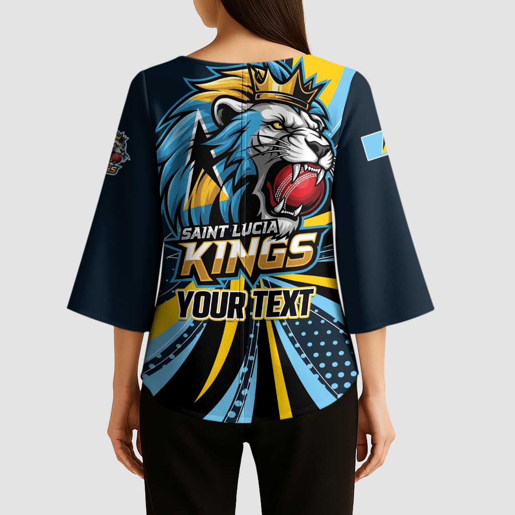Custom Saint Lucia Cricket Kimono Sleeve Blouse Go Champion St Lucia Lion Kings - Wonder Print Shop