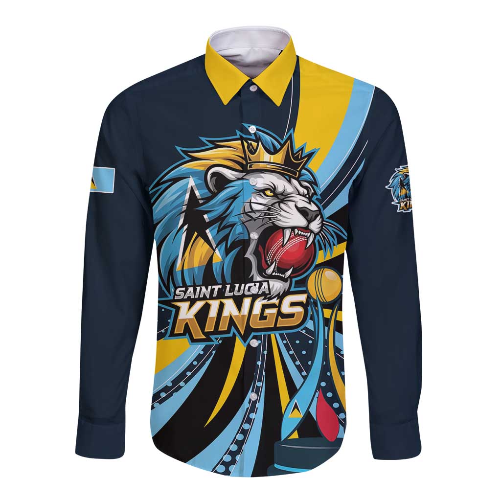 Custom Saint Lucia Cricket Long Sleeve Button Shirt Go Champion St Lucia Lion Kings - Wonder Print Shop