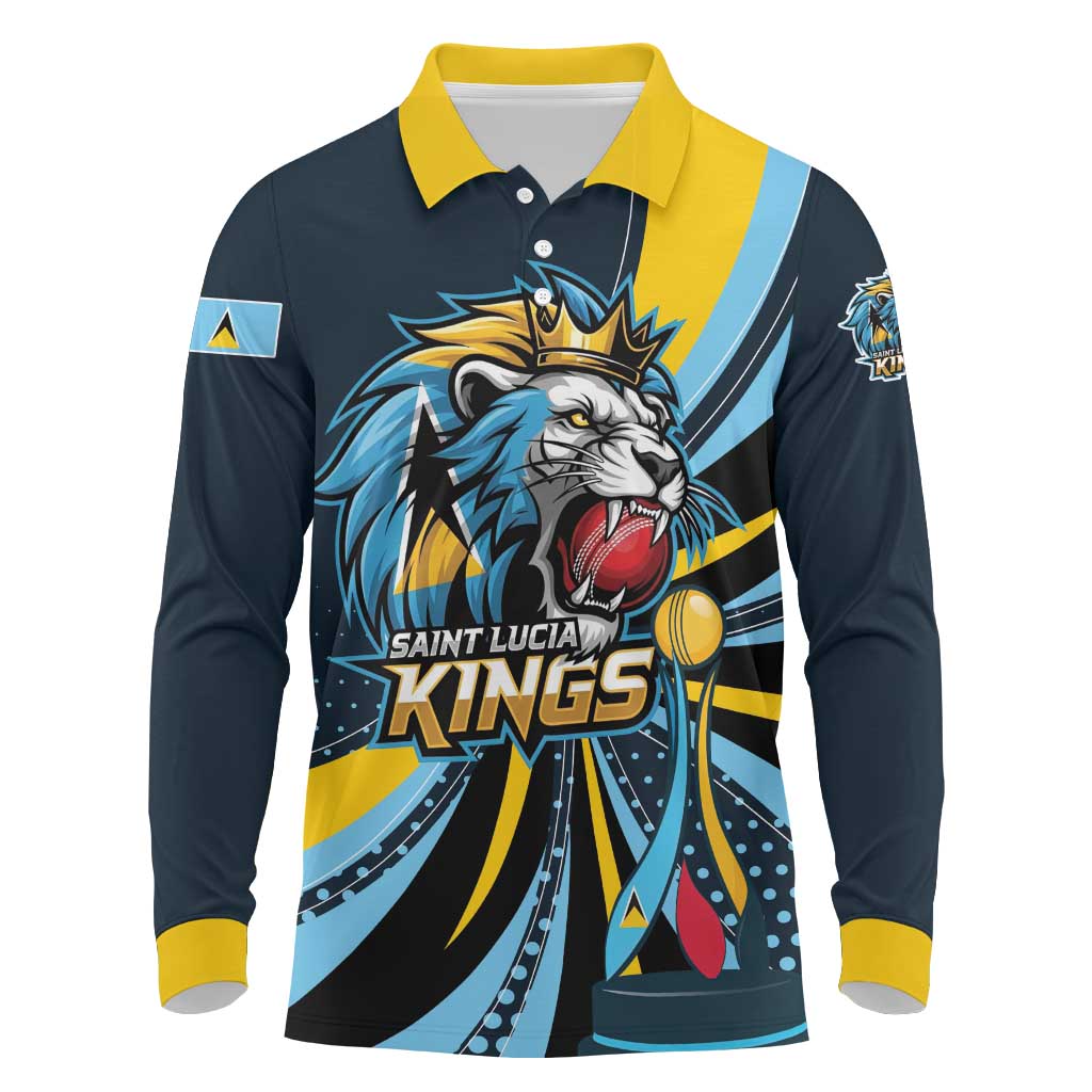 Custom Saint Lucia Cricket Long Sleeve Polo Shirt Go Champion St Lucia Lion Kings - Wonder Print Shop