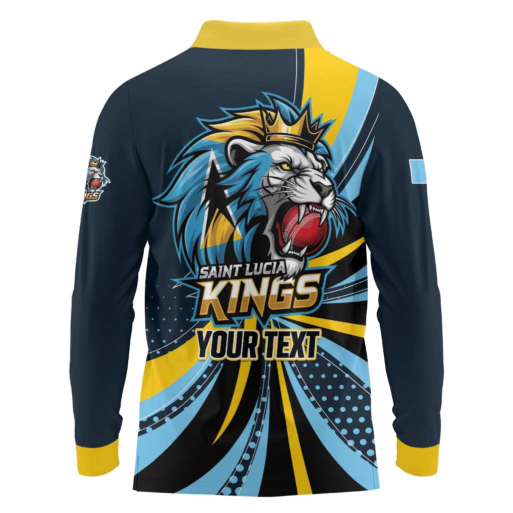 Custom Saint Lucia Cricket Long Sleeve Polo Shirt Go Champion St Lucia Lion Kings - Wonder Print Shop