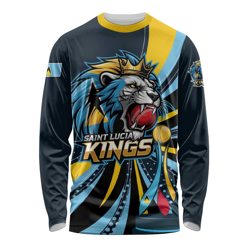 Custom Saint Lucia Cricket Long Sleeve Shirt Go Champion St Lucia Lion Kings - Wonder Print Shop