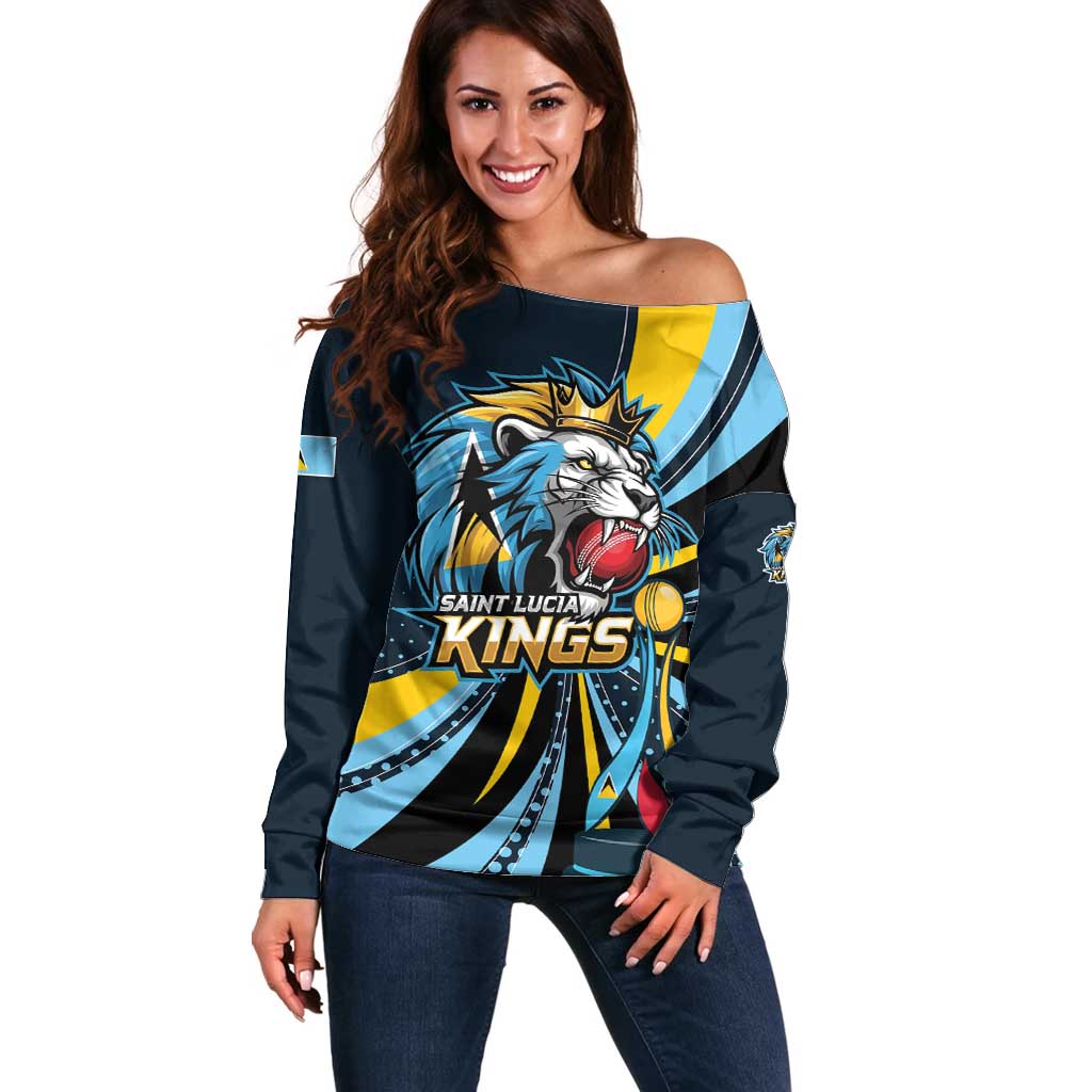Custom Saint Lucia Cricket Off Shoulder Sweater Go Champion St Lucia Lion Kings - Wonder Print Shop
