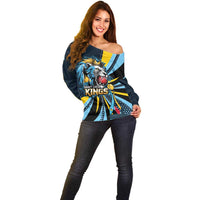 Custom Saint Lucia Cricket Off Shoulder Sweater Go Champion St Lucia Lion Kings - Wonder Print Shop