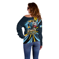 Custom Saint Lucia Cricket Off Shoulder Sweater Go Champion St Lucia Lion Kings - Wonder Print Shop