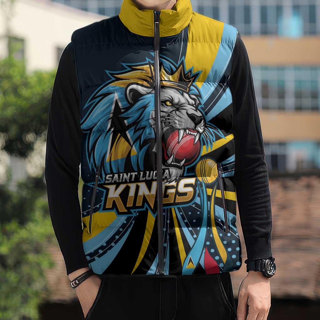 Custom Saint Lucia Cricket Sleeveless Puffer Jacket Go Champion St Lucia Lion Kings - Wonder Print Shop