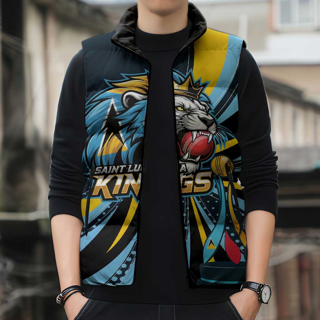 Custom Saint Lucia Cricket Sleeveless Puffer Jacket Go Champion St Lucia Lion Kings - Wonder Print Shop