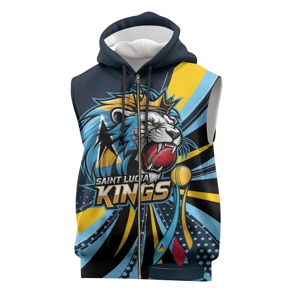 Custom Saint Lucia Cricket Sleeveless Zip Hoodie Go Champion St Lucia Lion Kings - Wonder Print Shop