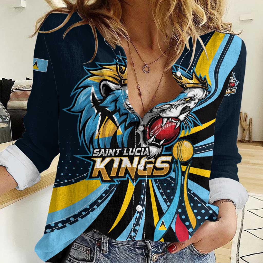 Custom Saint Lucia Cricket Women Casual Shirt Go Champion St Lucia Lion Kings - Wonder Print Shop