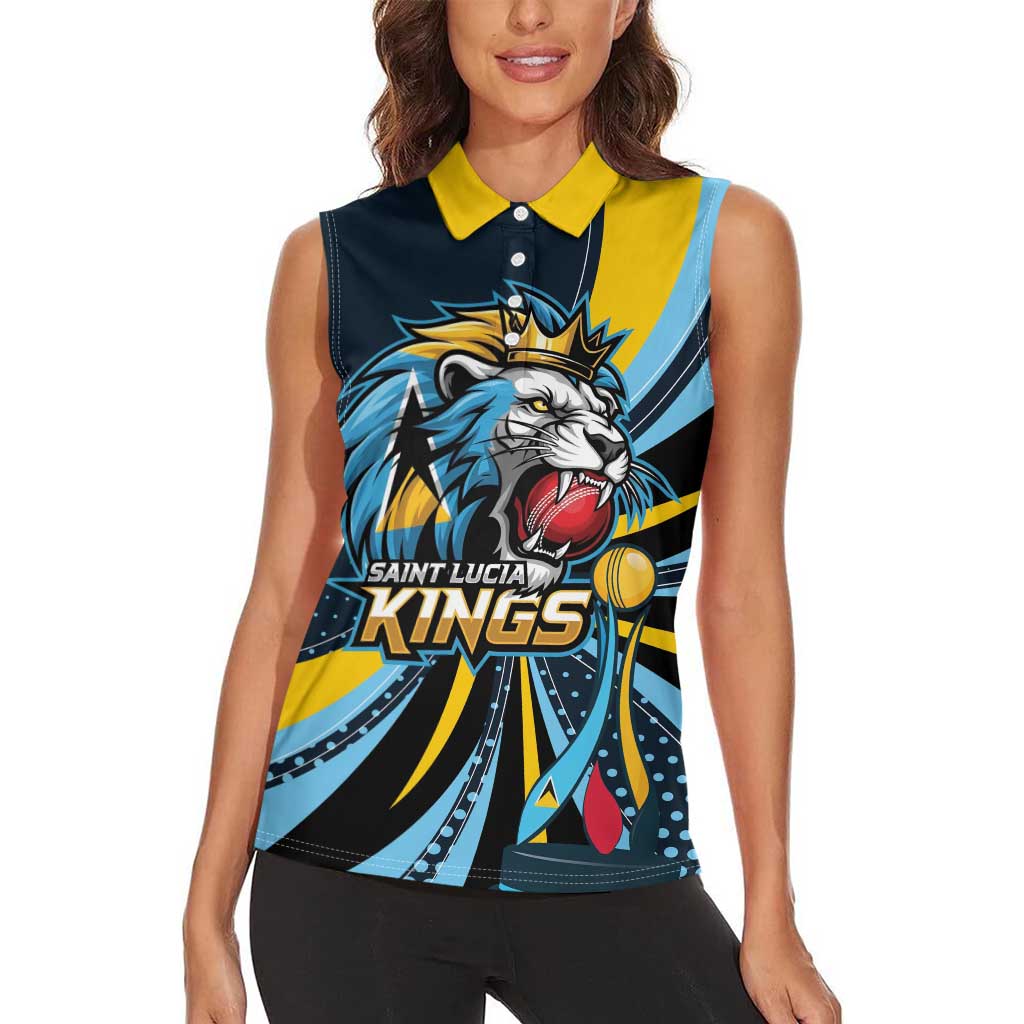 Custom Saint Lucia Cricket Women Sleeveless Polo Shirt Go Champion St Lucia Lion Kings - Wonder Print Shop