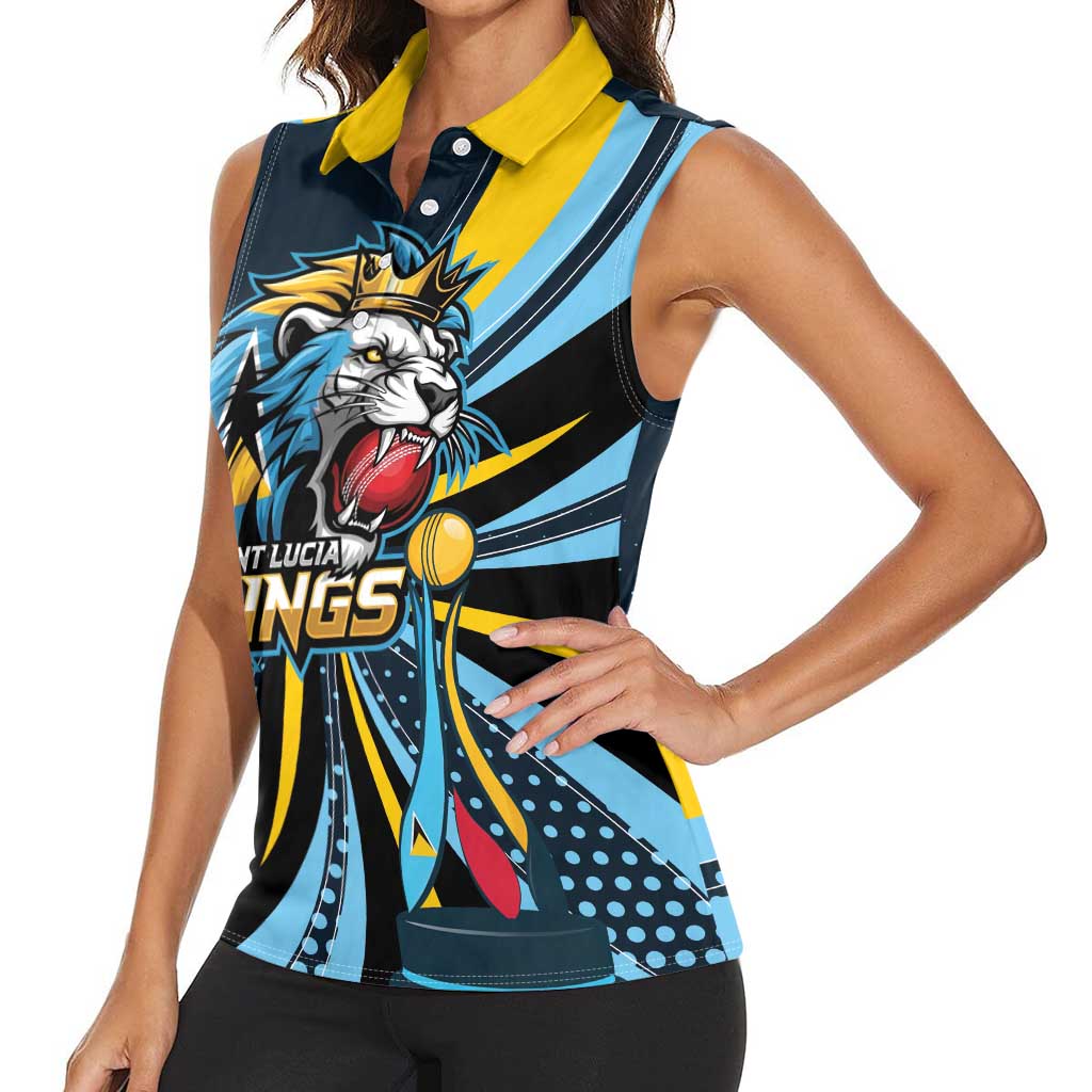 Custom Saint Lucia Cricket Women Sleeveless Polo Shirt Go Champion St Lucia Lion Kings - Wonder Print Shop