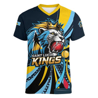 Custom Saint Lucia Cricket Women V-Neck T-Shirt Go Champion St Lucia Lion Kings - Wonder Print Shop