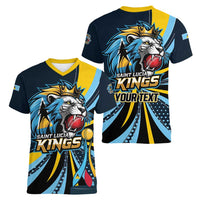 Custom Saint Lucia Cricket Women V-Neck T-Shirt Go Champion St Lucia Lion Kings - Wonder Print Shop