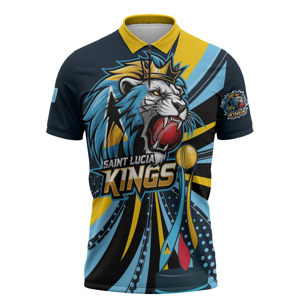 Custom Saint Lucia Cricket Zipper Polo Shirt Go Champion St Lucia Lion Kings - Wonder Print Shop