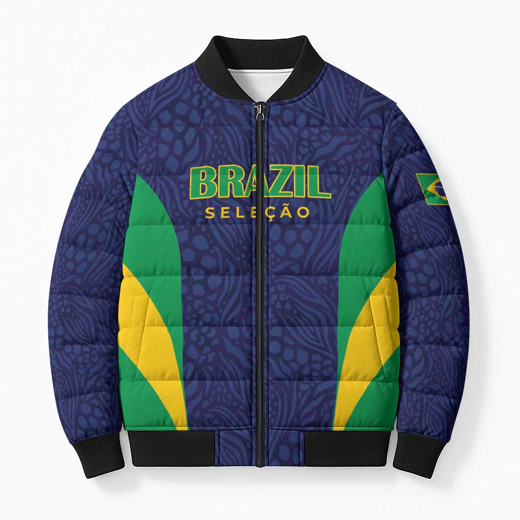Custom Brazil Football Bomber Puffer Jacket Canary Squad Go Champions - Wonder Print Shop