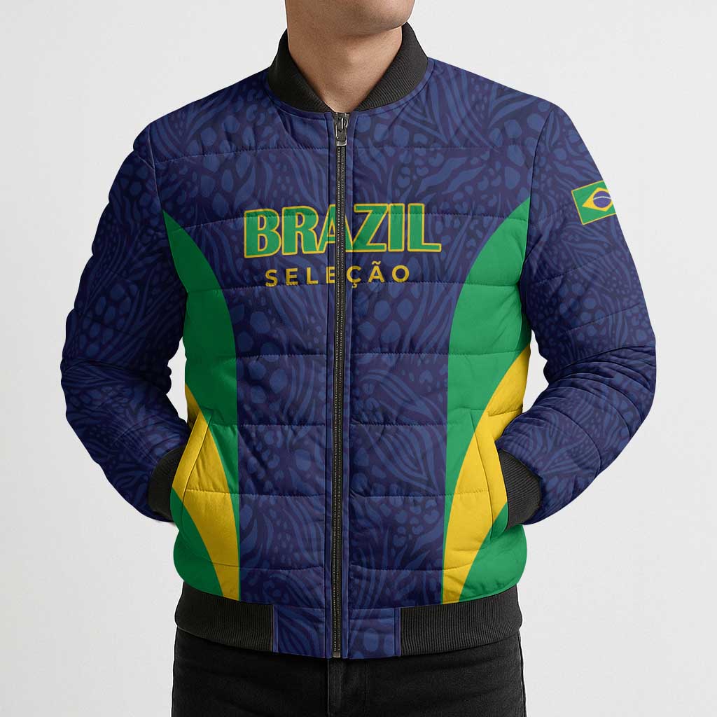 Custom Brazil Football Bomber Puffer Jacket Canary Squad Go Champions - Wonder Print Shop