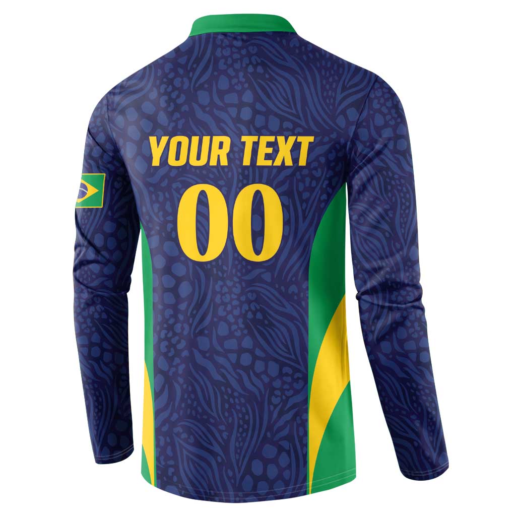 Custom Brazil Football Button Sweatshirt Canary Squad Go Champions - Wonder Print Shop