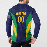 Custom Brazil Football Button Sweatshirt Canary Squad Go Champions - Wonder Print Shop