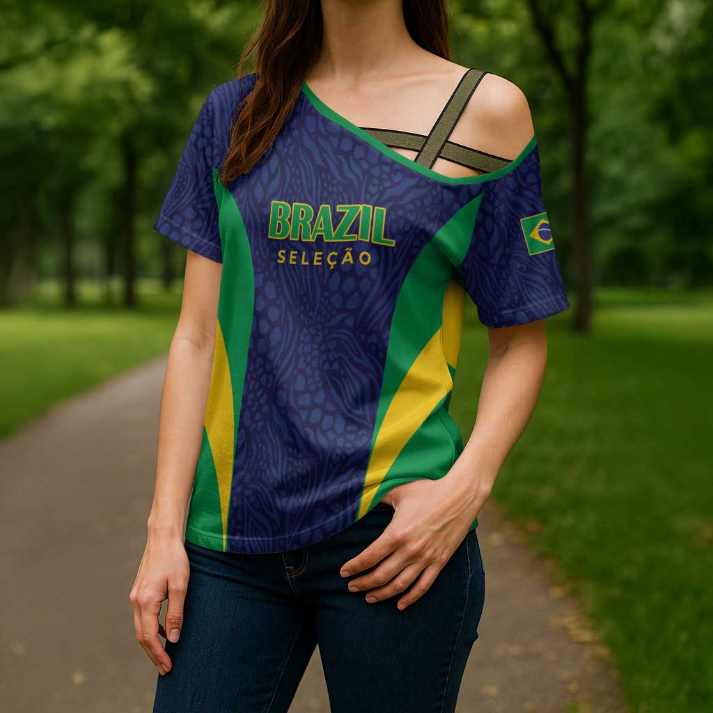 Custom Brazil Football Cross Shoulder Shirt Canary Squad Go Champions - Wonder Print Shop