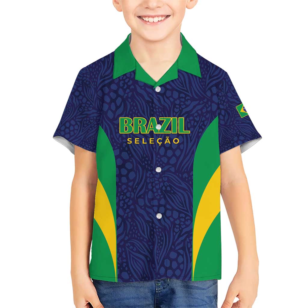 Custom Brazil Football Kid Hawaiian Shirt Canary Squad Go Champions - Wonder Print Shop