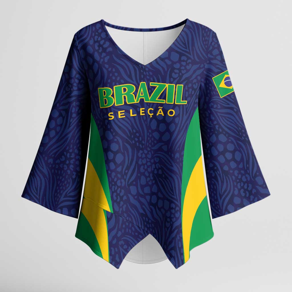 Custom Brazil Football Kimono Sleeve Blouse Canary Squad Go Champions - Wonder Print Shop