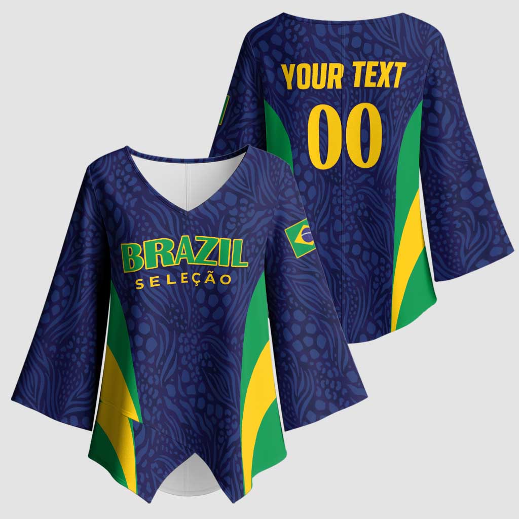 Custom Brazil Football Kimono Sleeve Blouse Canary Squad Go Champions - Wonder Print Shop