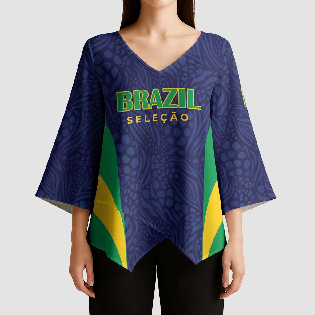 Custom Brazil Football Kimono Sleeve Blouse Canary Squad Go Champions - Wonder Print Shop