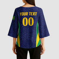 Custom Brazil Football Kimono Sleeve Blouse Canary Squad Go Champions - Wonder Print Shop
