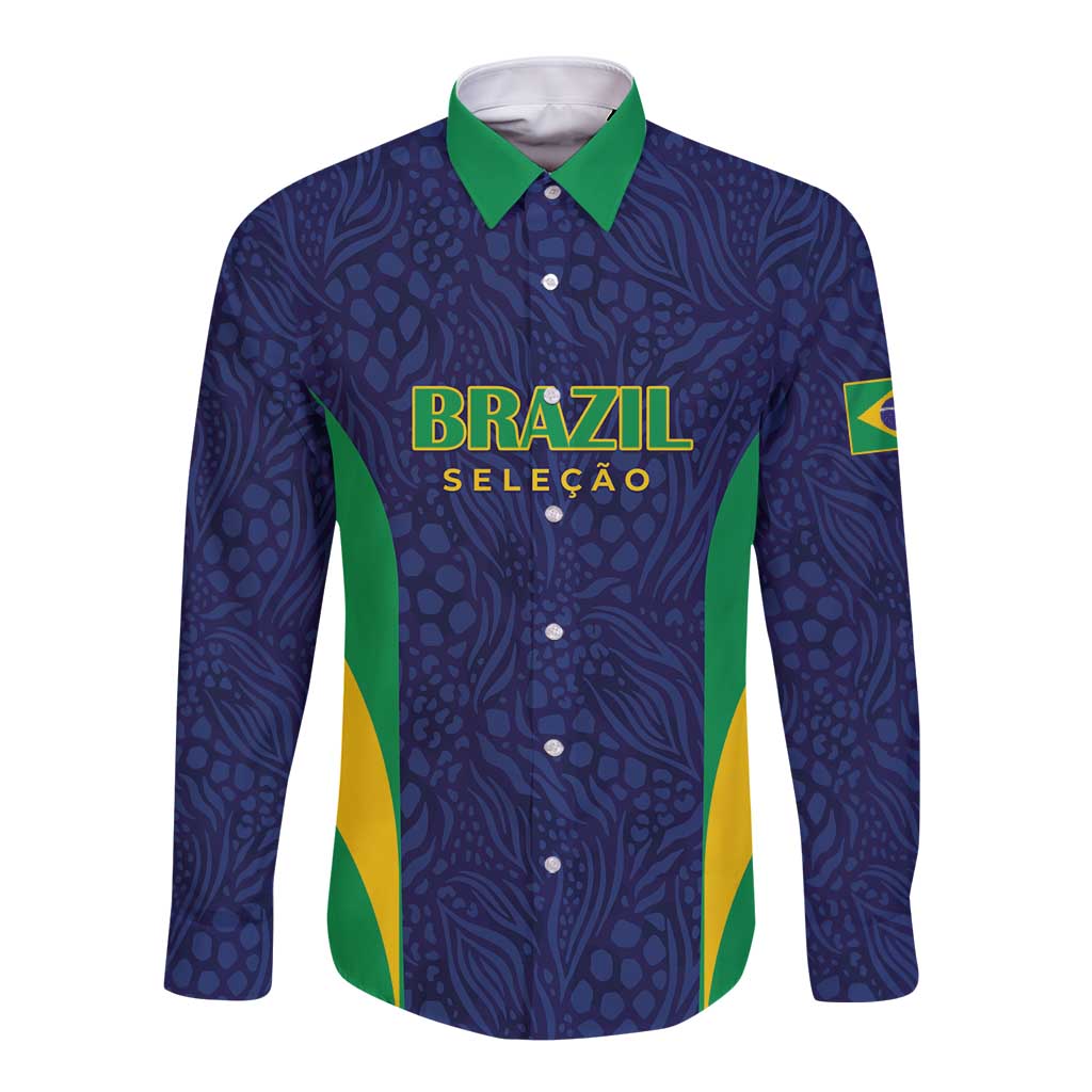 Custom Brazil Football Long Sleeve Button Shirt Canary Squad Go Champions - Wonder Print Shop