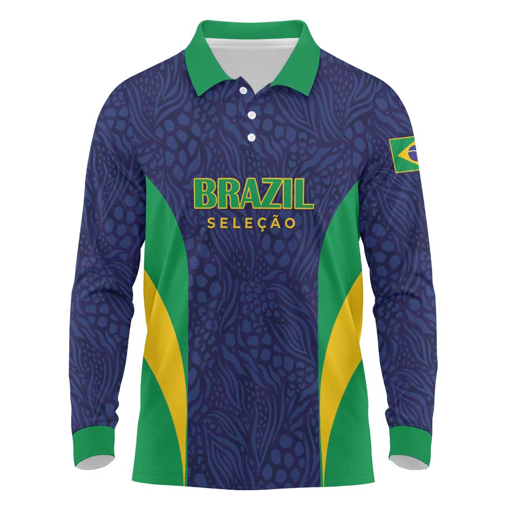 Custom Brazil Football Long Sleeve Polo Shirt Canary Squad Go Champions - Wonder Print Shop