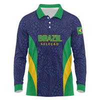 Custom Brazil Football Long Sleeve Polo Shirt Canary Squad Go Champions - Wonder Print Shop