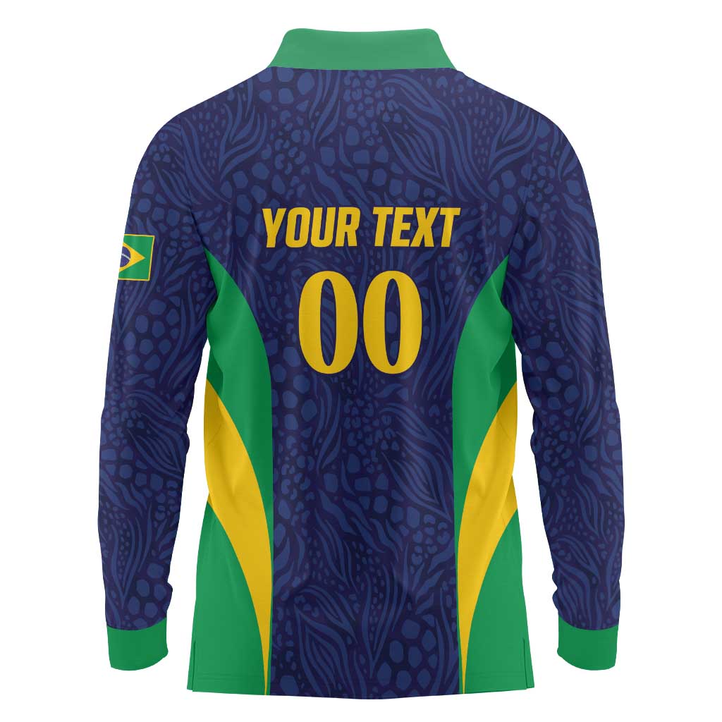 Custom Brazil Football Long Sleeve Polo Shirt Canary Squad Go Champions - Wonder Print Shop