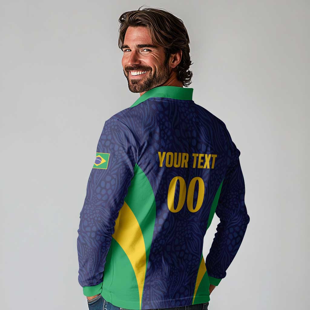 Custom Brazil Football Long Sleeve Polo Shirt Canary Squad Go Champions - Wonder Print Shop
