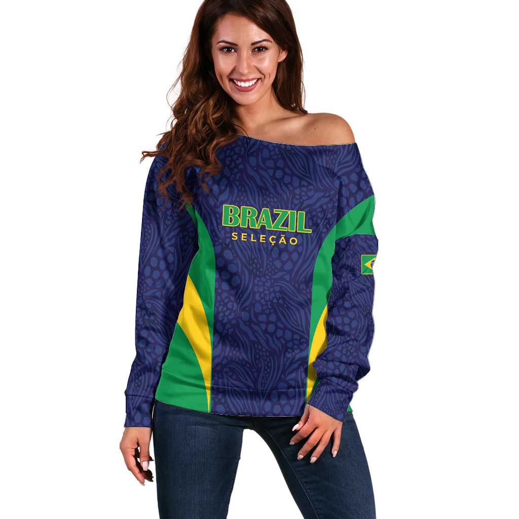 Custom Brazil Football Off Shoulder Sweater Canary Squad Go Champions - Wonder Print Shop